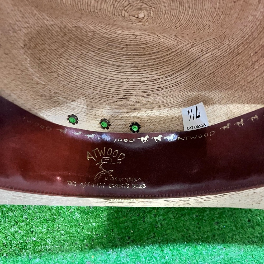 Vintage Atwood Cowboy Hat 7 1/4 7X Hereford Low Crown Lng Oval Leather Logo Band - Picture 10 of 10